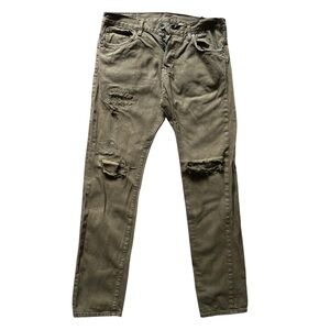 H&M denim distressed y2k button fly jeans army green men’s 33x32